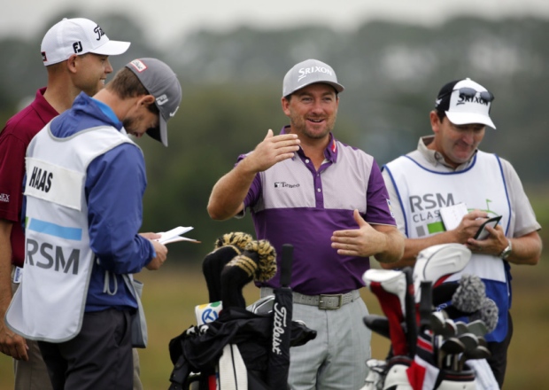 Graeme Mc Dowell wait to play at the RSM Classic golf tournament