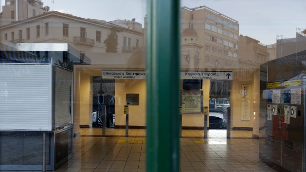 Monastiraki metro and urban railway station remains closed during a 24-hour strike called by labor unions in Athens on Thursday. It's the first general strike in Greece since the left-wing government first came to power in January