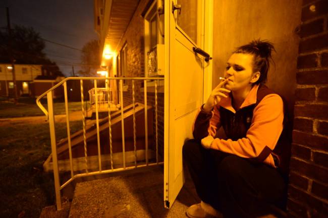 Beata Kubiak 19 outside her apartment at a public housing complex in Garfield. “I wouldn’t smoke inside anywhere where I live because it sticks to everything,” she said