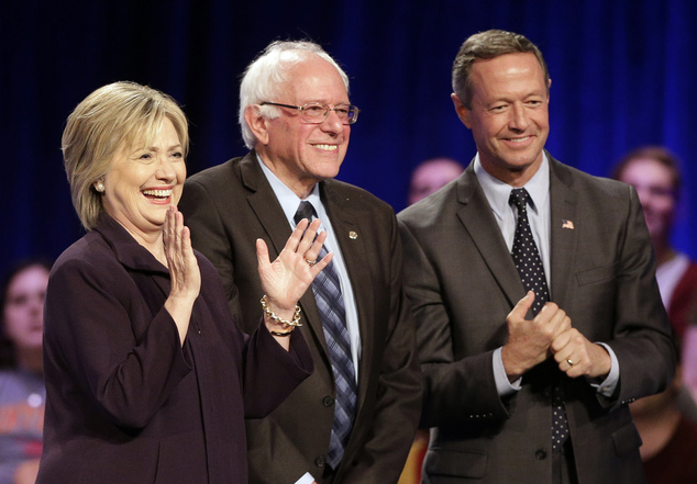 Hillary Rodham Clinton from left Sen. Bernie Sanders I-Vt. and former Maryland