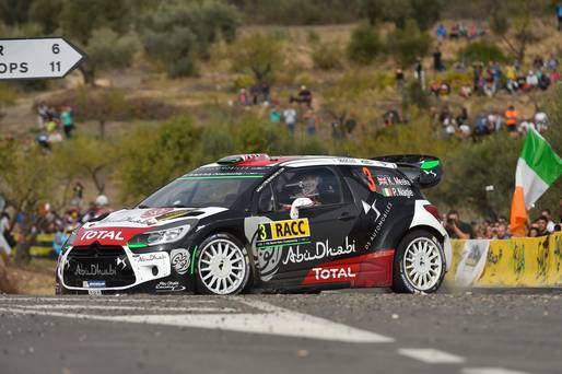 SALOU SPAIN- OCTOBER 24 Kris Meeke of Great Britain and Paul Nagle of Ireland compete in their Citroen Total Abu Dhabi WRT Citroen DS3 WRC during Day Two of the WRC Spain