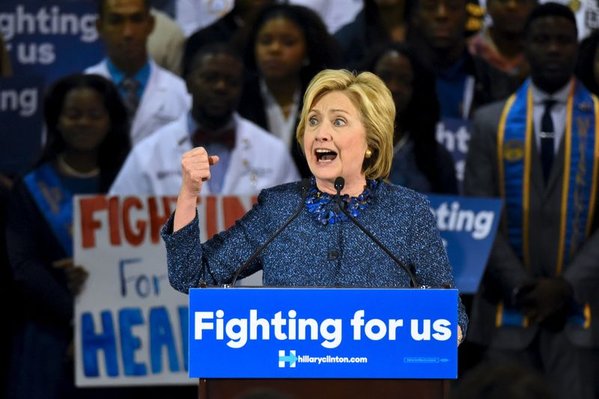 U.S. Democratic presidential candidate Hillary Clinton speaks during a campaign rally at Fisk University in Nashville Tennessee