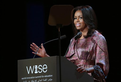 First Lady Michelle Obama speaks at the 2015 World Innovation Summit for Education held at the convention center in Doha Qatar Wednesday Nov. 4 2015