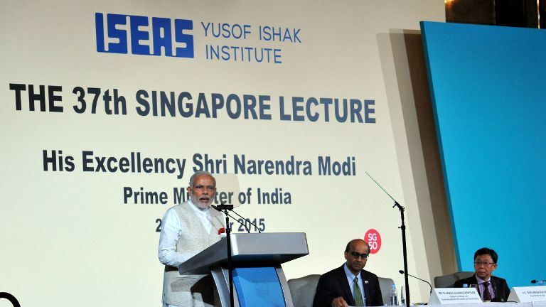 Indian Prime Minister Narendra Modi delivering the 37th Singapore Lecture.
   
 

  Enlarge  Caption