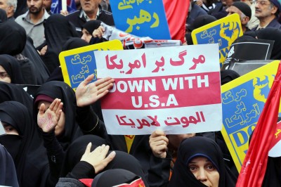 Iranian protesters outside the former U.S. Embassy in Tehran on Wednesday