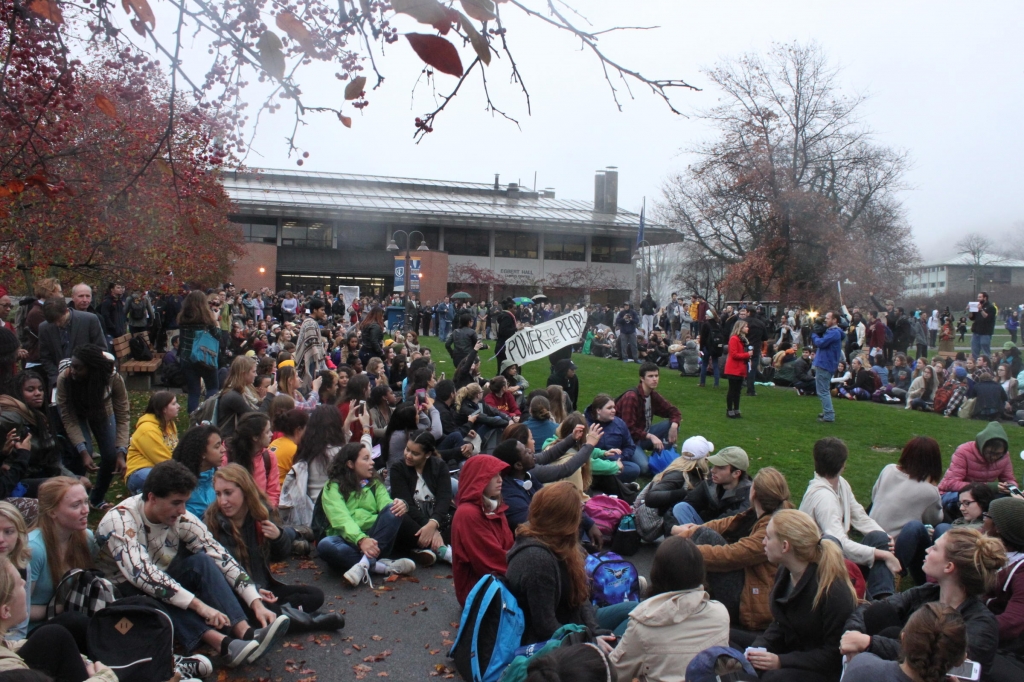 Ithaca College students walked out today to protest inaction by the school's president regarding racial incidents on campus