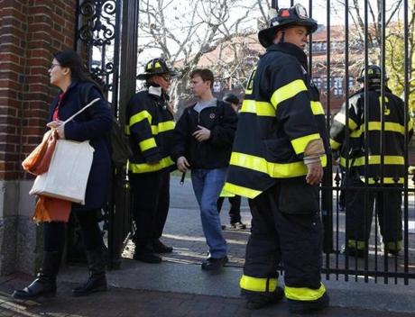 People were evacuated from Harvard on Monday after the university received a bomb threat