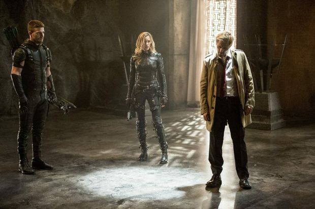 Oliver Queen  Arrow, Kate Cassidy and Constantine in Arrow's'Haunted. Supplied by Foxtel