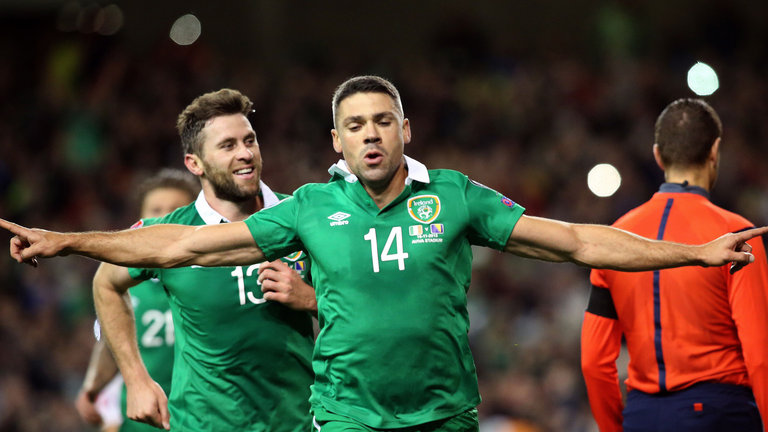 Jonathan Walters celebrates after scoring his team's first goal against Bosnia