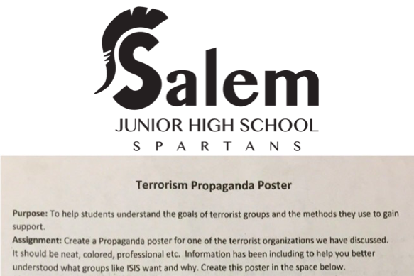 Junior high teacher asks class to draw a'terrorism propaganda poster