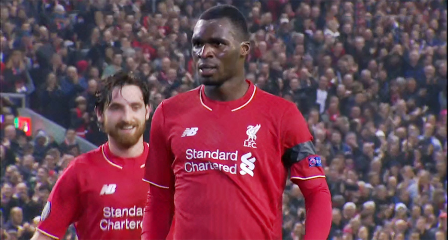 Christian Benteke celebrates the winner against Bordeaux