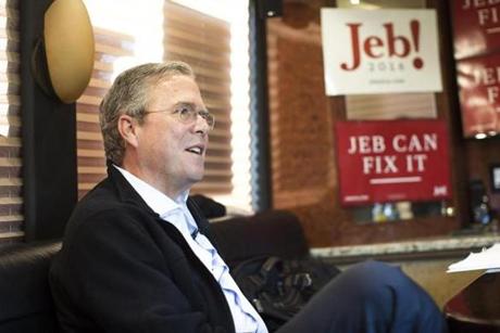 Republican presidential candidate Jeb Bush spoke during an interview on his campaign bus in Portsmouth N.H