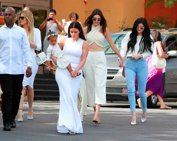 Kim Kardashian Kanye West Kris Jenner Kendall Jenner Kylie Jenner Kourtney Kardashian Khloe Kardashian Tyga and Corey Gamble are seen at church for Easter