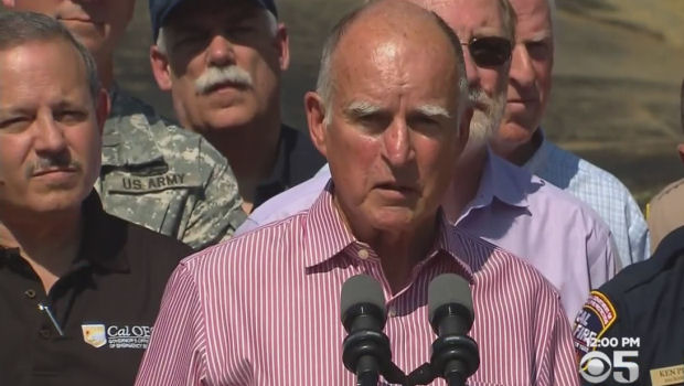 Gov. Jerry Brown speaks at a press conference updating progress in the Rocky Fire in Lake County