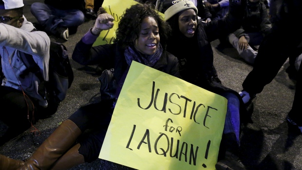 Protesters demonstrate in response to the fatal shooting of Laquan Mc Donald in Chicago on Nov. 25 2015. Laquan McDonald 17 was fatally shot by Jason Van Dyke a Chicago police officer in October 2014