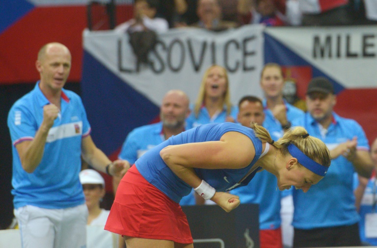 AFP  Michal Cizek Petra Kvitova reacts fought back to beat Anastasia Pavlyuchenkova during the Fed Cup final between Czech Republic and Russia