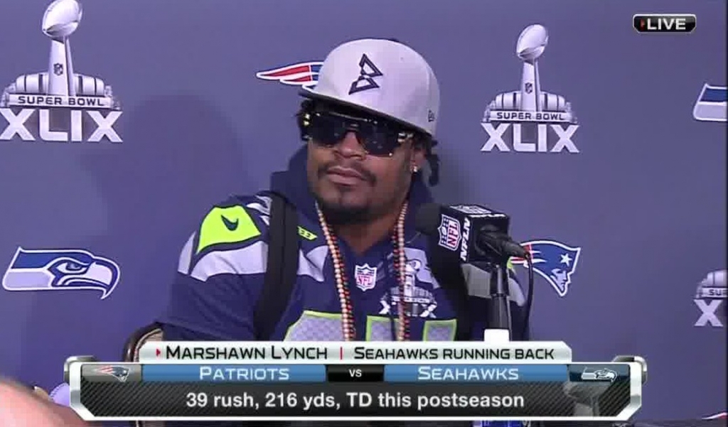 Marshawn Lynch during Super Bowl Media Days