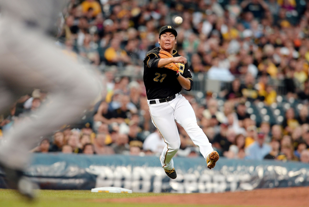 Matt Freed  Post-GazettePirates Jung Ho Kang throws out a San Diego hitter at PNC Park.			
	
			
					
	
Share with others

	Tweet