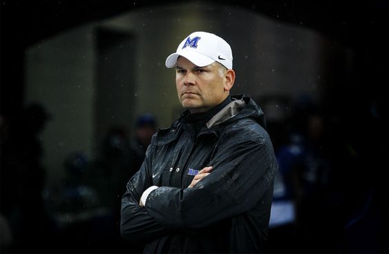 Justin Fuente looks on before an NCAA college football game against SMU at the Liberty Bowl Memorial Stadium Saturday Nov. 28 2015 in Memphis Tenn. Memphis won 63-0. MANDATORY CREDIT