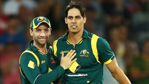 Mitchell Johnson with the late Phil Hughes