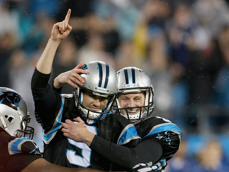 Carolina's Graham Gano celebrates the game-winning field goal