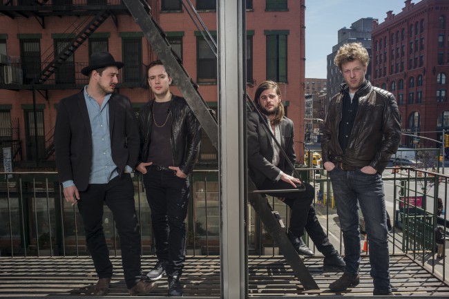 From left Marcus Mumford Ben Lovett Winston Marhsall and Ted Dwane of the band Mumford & Sons pose for a portrait in promotion of their forthcoming album'Wilder Mind on Monday