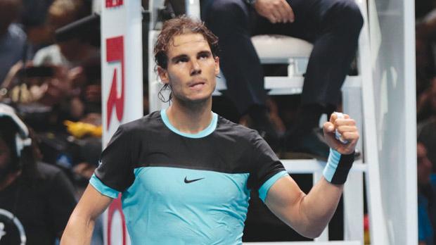 Rafael Nadal reacts after his victory over Andy Murray in London yesterday