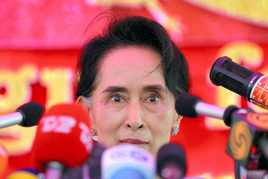 Myanmar's opposition National League for Democracy leader Aung San Suu Kyi speaks during a press conference ahead of the general election in Yangon Myanmar on 5 November 2015