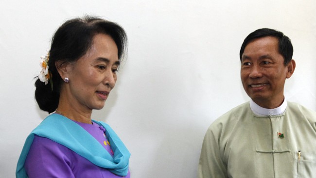 Myanmar's parliamentary speaker Shwe Mann and National League for Democracy chairperson Aung San Suu Kyi