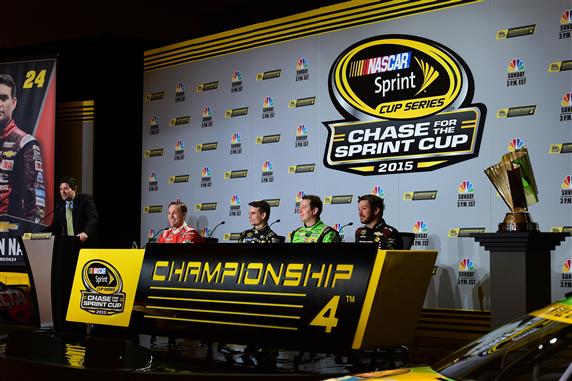 Kevin Harvick Jeff Gordon Kyle Busch and Martin Truex Jr. speak to the media during the NASCAR Sprint Cup Championship 4 Media Day