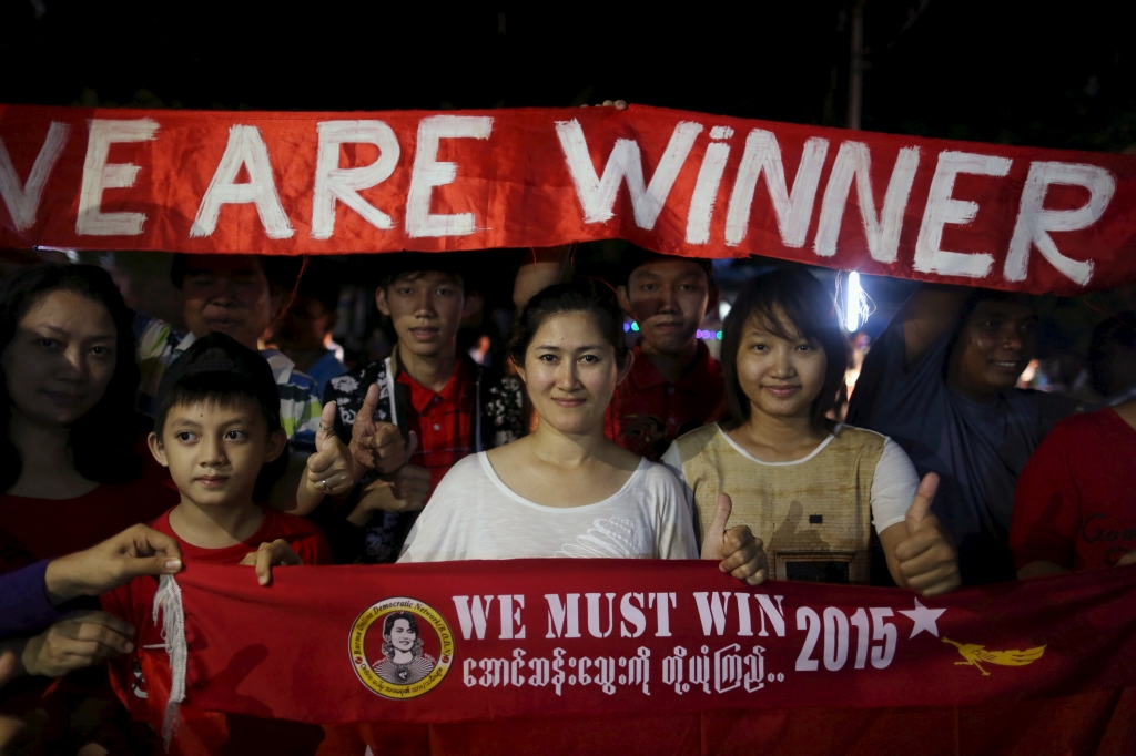 NLD supporters gathered outside the party headquarters as the results came