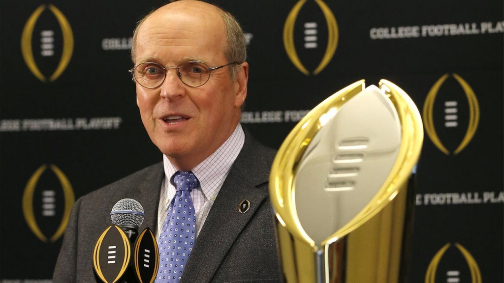 College Football Playoff executive director Bill Hancock announces that Atlanta will host the 2018 national championship game Santa Clara Calif. will host the 2019 game