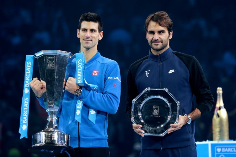 Tennis- Barclays ATP World Tour Finals- O2 Arena London- 22/11/15
Men's Singles Final- Serbia's Novak Djokovic and Switzerland's Roger Federer pose with their trophies after their match
Reuters  Suzanne Plunkett Livepic EDITORIAL USE