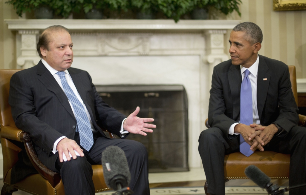 President Barack Obama meets with Pakistani Prime Minister Nawaz Sharif in the Oval Office of the White House in Washington Thursday Oct. 22 2015