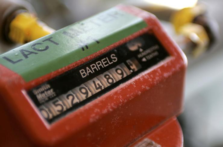 A meter measuring barrels of oil sold is seen aboard Chevron's Petronius oil platform