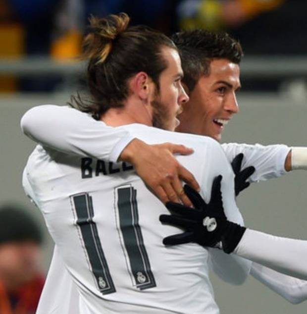 On target Cristiano Ronaldo celebrates with Gareth Bale