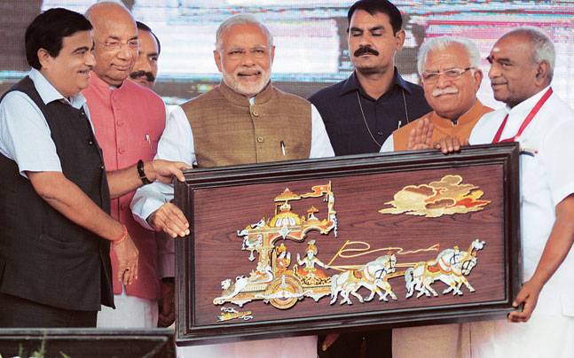 PM Narendra Modi and Haryana Chief Minister Manohar Lal Khattar laid the foundation stone for three major road projects in the state on Thursday