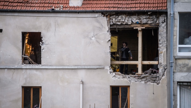 The backyard of the 8 rue du Corbillon building after the police raid in Saint-Denis a northern suburb in Paris is shown on Thursday