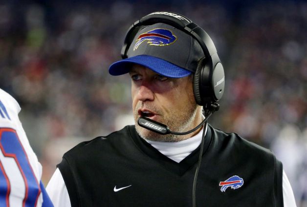 Buffalo Bills head coach Rex Ryan instructs his team on the sideline in the first half of an NFL football game against the New England Patriots Monday Nov. 23 2015 in Foxborough Mass