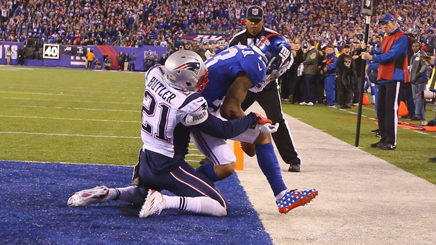 Patriots corner Malcolm Butler breaks up a catch by Giants receiver Odell Beckham Jr. during New England's Week 10 win