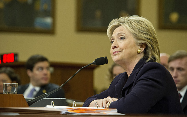 Former Secretary of State Hillary Clinton testifies before the House Select Committee investing the Benghazi Libya attacks