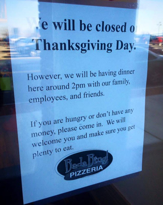 Pizzeria owner offers a place to dine on Thanksgiving for those in need