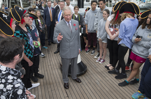 Prince Charles on board the Spirit of New Zealand