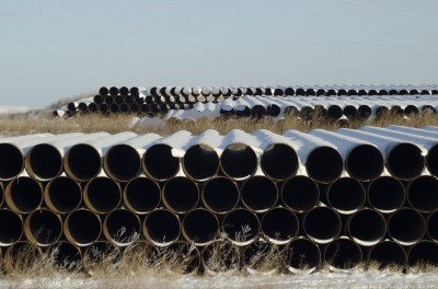 Pipes for Transcanada Corp.'s planned Keystone XL oil pipeline in Gascoyne N.D. in 2014