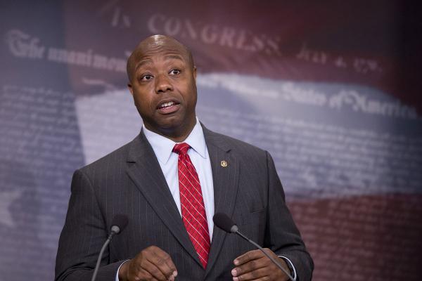 Sen. Tim Scott R-S.C. speaks about the Guantanamo Bay Detention Facility during a news conference on Capitol Hill in Washington