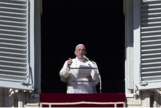 Pope Francis delivers his message to St. Peter's Square at the Vatican on Sunday. The pope said that publishing the documents in two books released last week “was a deplorable act that doesn’t help.”