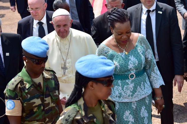 Pope Francis with interim president of the Central African Republic Catherine Samba Panza as he arrives in Bangui