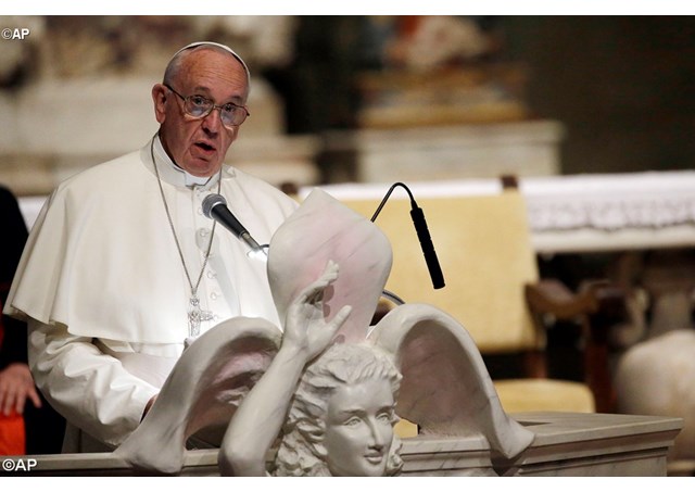 Pope Francis speaks in Florence's Cathedral of Santa Maria del Fiori during the Fifth National Convention of the Italian Church.- AP