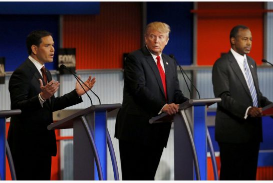 Republican U.S. presidential candidate and U.S. Senator Marco Rubio speaks as he takes on Donald Trump and Dr. Ben Carson Fox Business Network debate