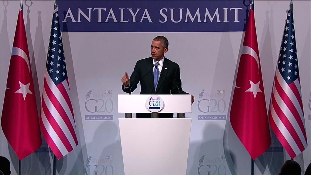 President Barack Obama speaks at the G-20 meeting in Turkey